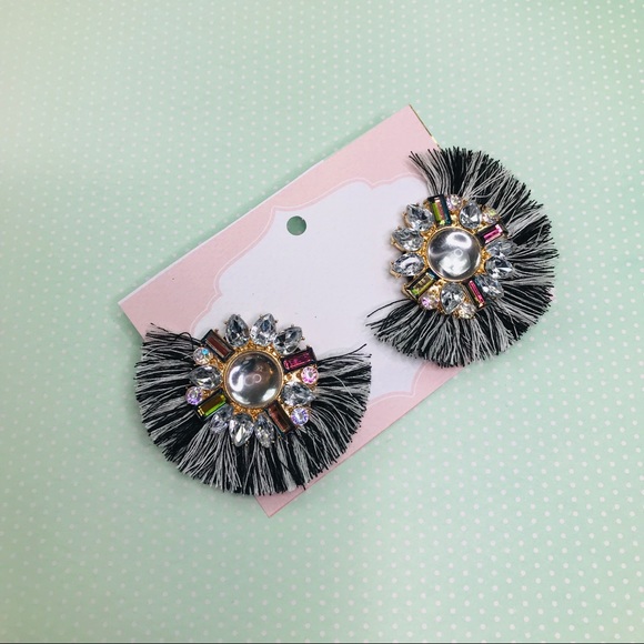 Jewelry - [Fringe Statement Earrings] with Jeweled Center